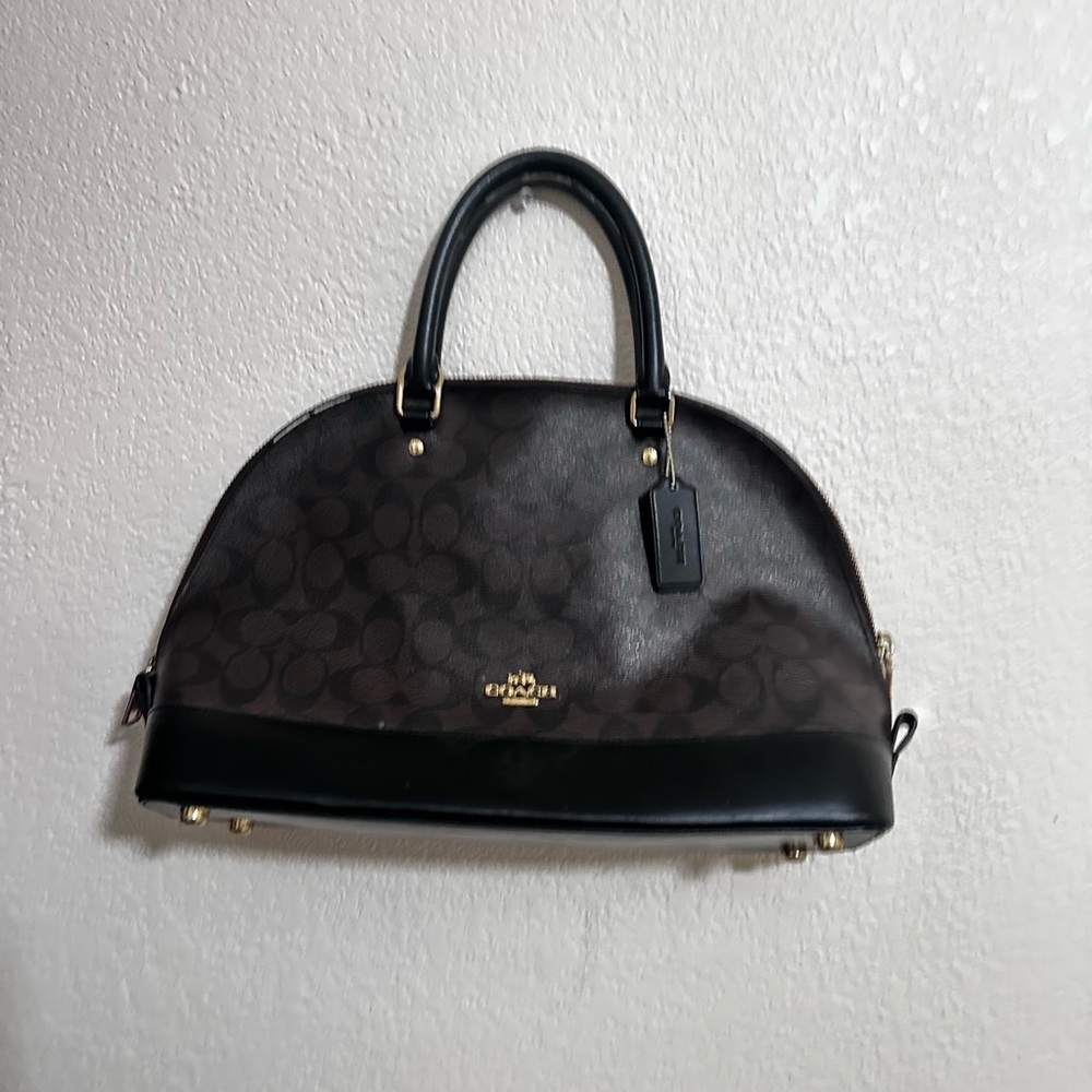 Coach Brown and Black Satchel with Gold Accents
